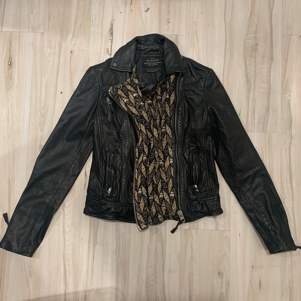 All Saints Leather Jacket (w/ Knit in pattern)